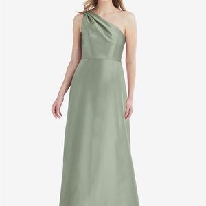 One-Shoulder Sage Green Satin Bridesmaid Dress